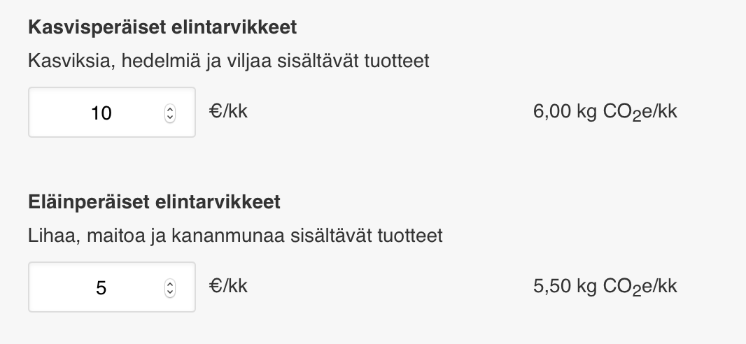 Kuvakaappaus Takuusäätiön hiilijalanjälkilaskurista